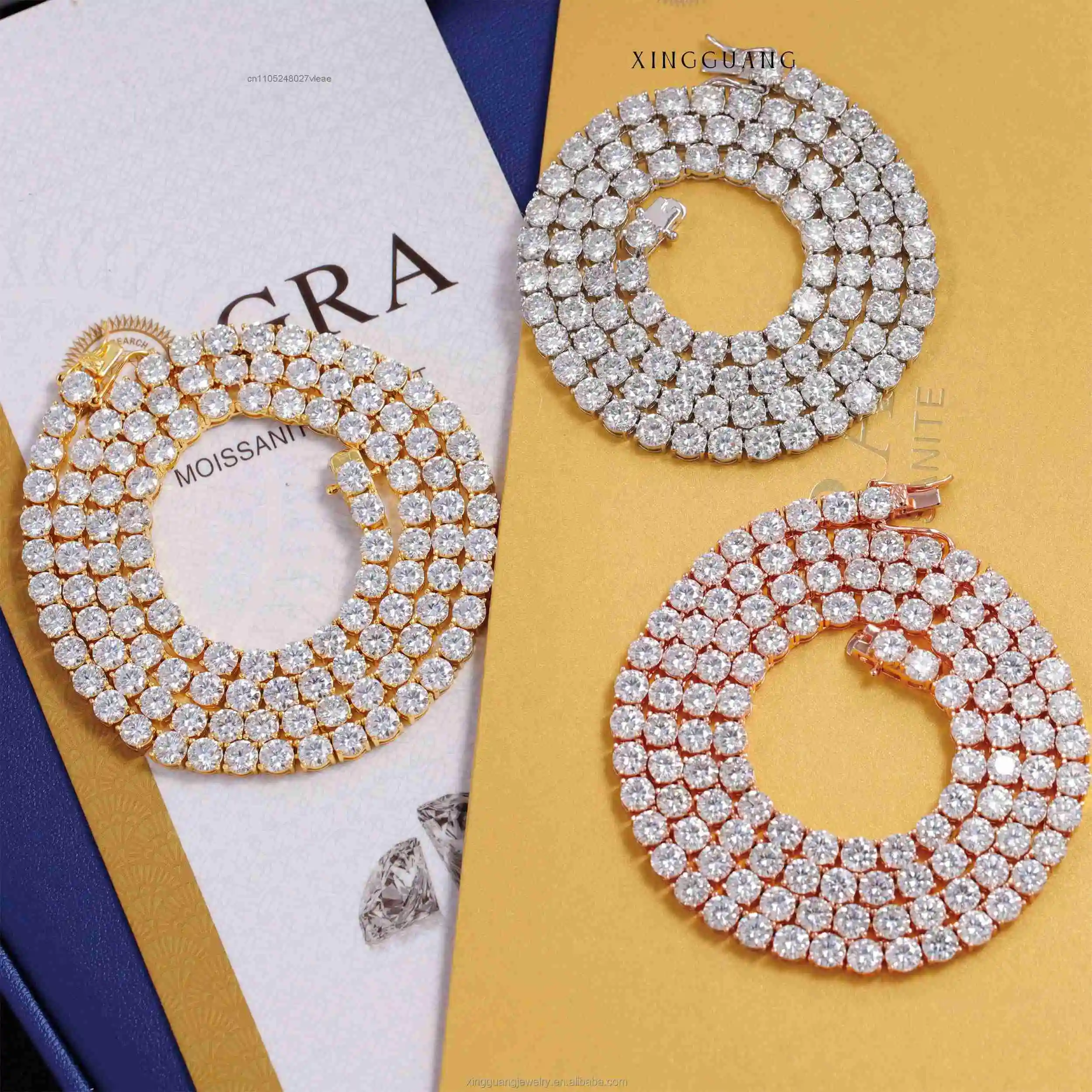 Factory Silver Price with Gold Plated VVS D Color Moissanite Diamond Tennis Chain for Hip Hop Jewelry..