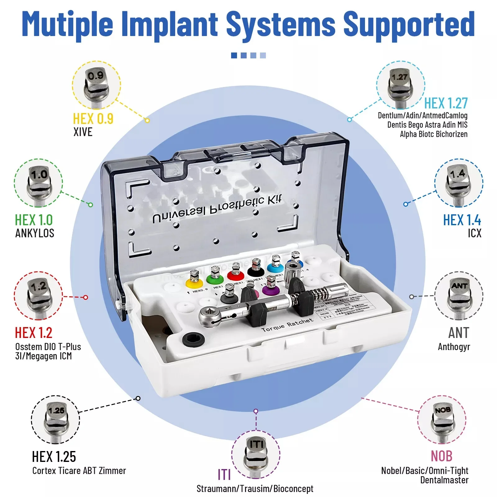 Universal Dental Implant Torque Wrench Screwdriver Prosthetic 10-40NCM Ratchet Drivers Kit
