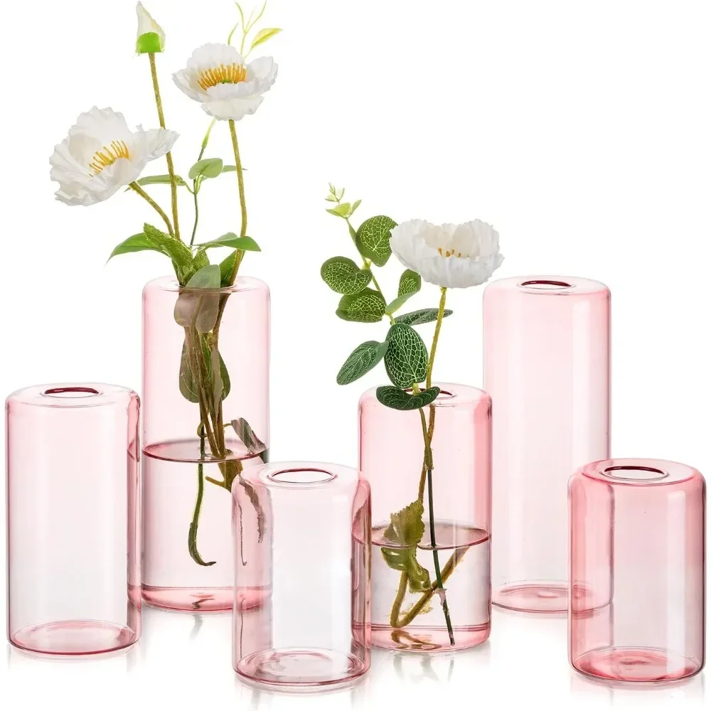 

Decoration Home Decor Small Glass Bud Vases for Centerpieces – 6pcs Pink Blown Single Flower Vases Bulk Wedding Table Decoration