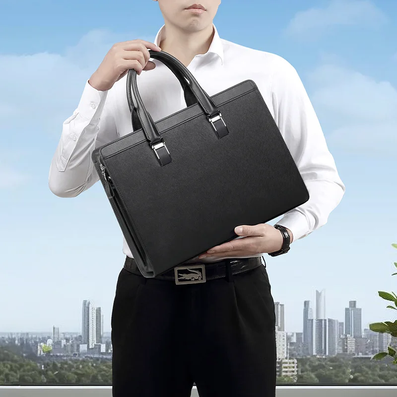 

New leather men's bag, large capacity business men's briefcase, luxury computer bag, horizontal men's luxury handbag
