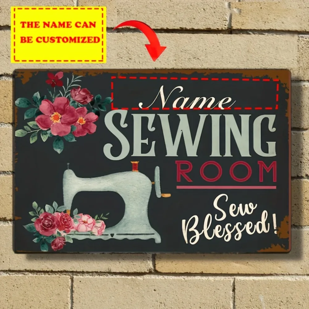 Customized Personalized Aluminum Sign, 1pc Sewing Room Metal Plaque - Glossy Aluminum Wall Decor Featuring a Vintage Sewing Mach