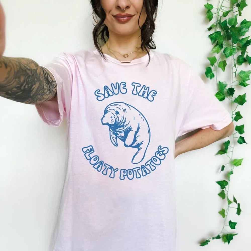 Save The Manatees Earth Day Shirt Respect The Locals T-shirt Man Woman Ocean Conservation Graphic T Shirts Cotton Tops Tee