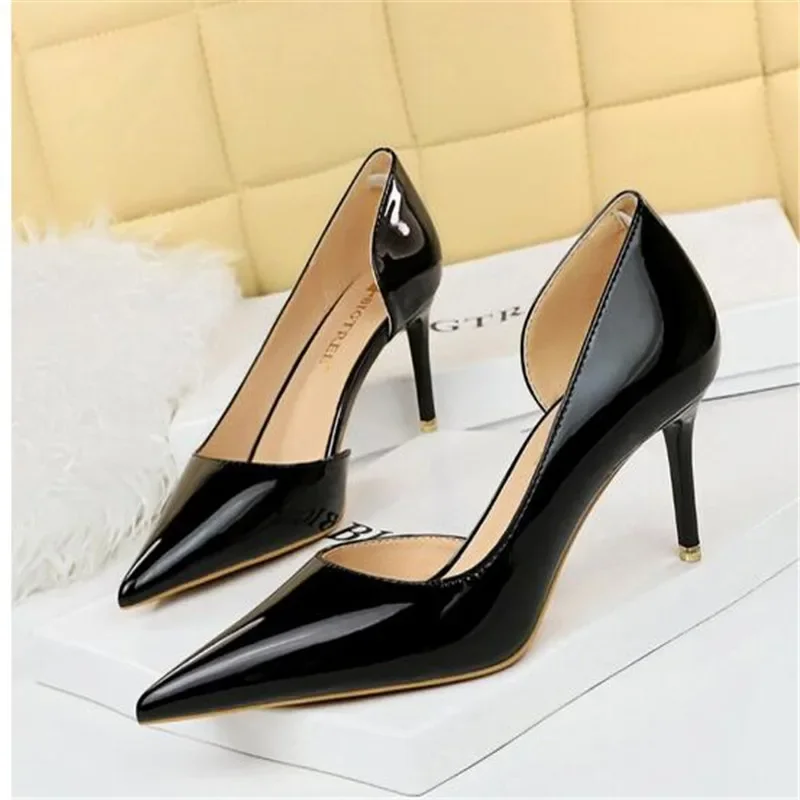 Women 7.5cm 10.5cm High Heels Yellow Pumps Office Sexy Stiletto Wedding Bridal Scarpins Short Heels Lady Sexy Hollow Party Shoes