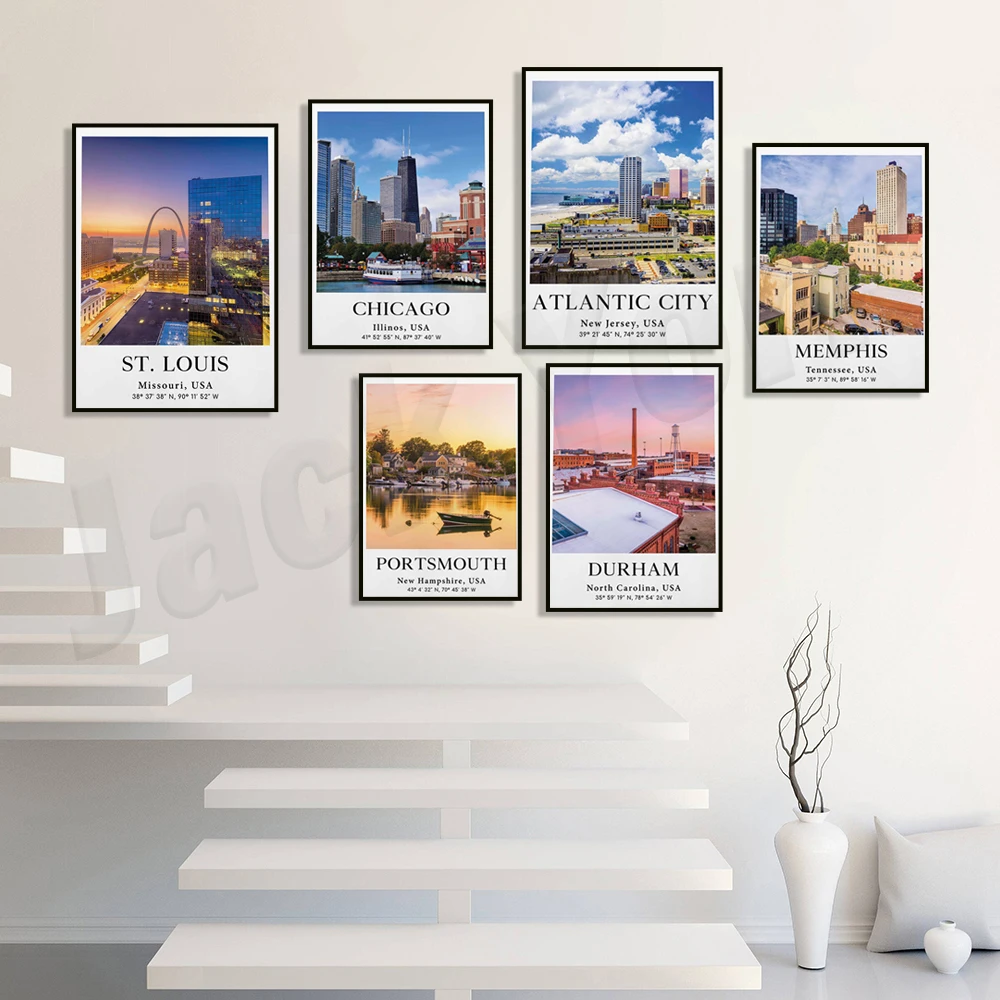 بورتسموث نيو هامبشاير، سانت لويس، كارولينا الشمالية، لوس أنجلوس، ألباني، يوتا، مدينة أتلانتيك نيو جيرسي، ملصق سفر تينيسي #2