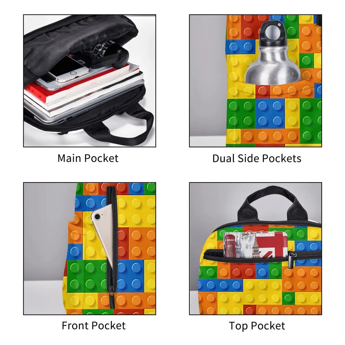 Building Blocks Construction Brick Backpack Student BookBag Kids School Bag Laptop Shoulder Bags Men Women view 4