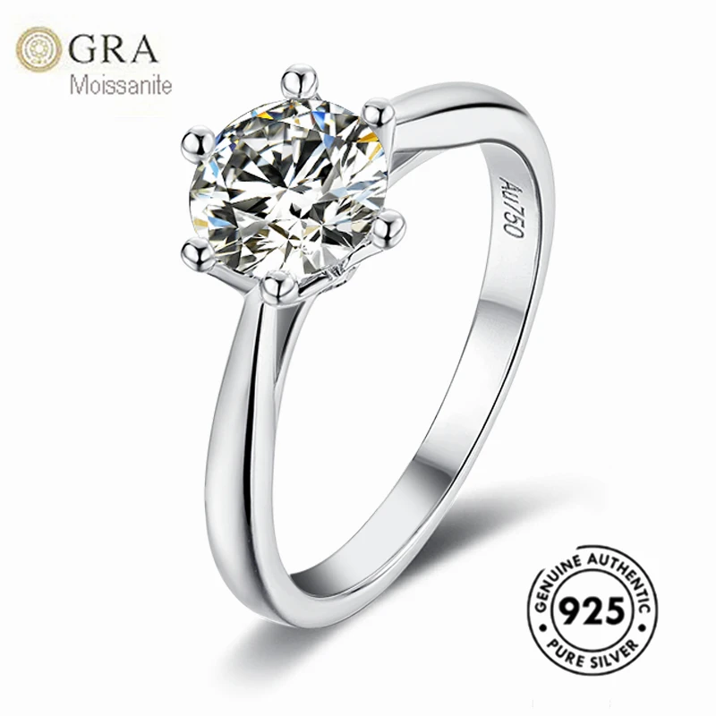 

Fine Jewellery Italy Solid 925 Sterling Silver With 1ct Moissanite Diamond Ring For Wedding Party Ready To Ship