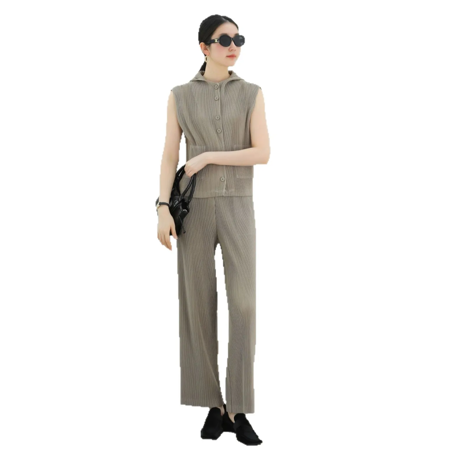 Miyake Fold 2025 Autumn Spring Collection Fold Casual Versatile Loose Fashion Pleated Comfortable Elastic Waist Straight Pants