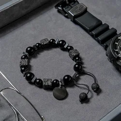 1Pcs Classic Black Color Natural Stone Beaded Adjustable Bracelet for Men Women Bracelets Unisex Jewelry Pulseira Bangle