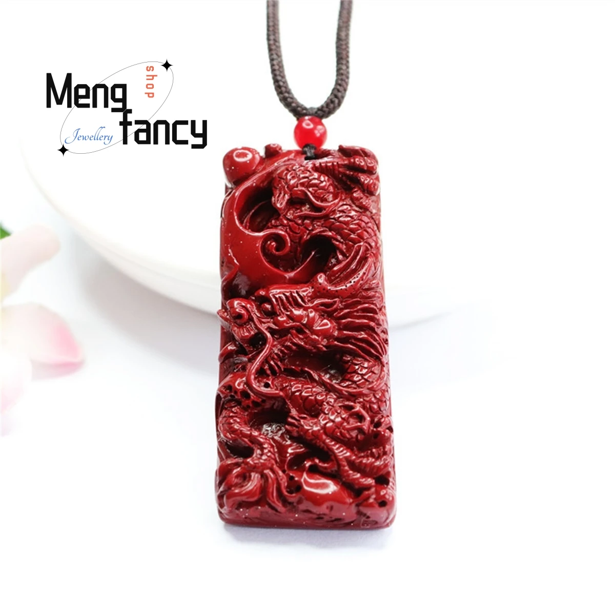 Natural Cinnabar Purple Gold Sand Square Tengfei Dragon Pendant Simple Personality Vintage Men Women Amulet Mascot Holiday Gift