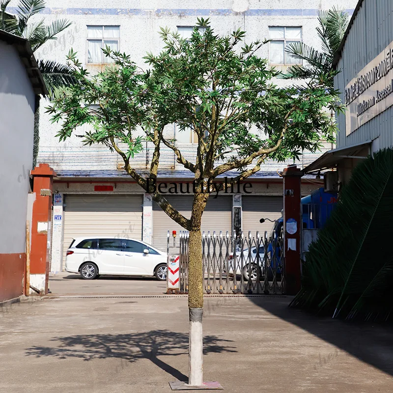 A74 Simulation Green Maple Outdoor Landscaping Ornament Garden Theme Garden Fake Plant Landscaping Real Wooden Pole