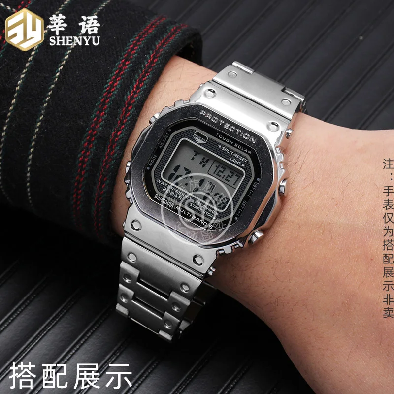 GW-B5600 GA2100 زر الساعة لساعة كاسيو G-SHOCK DW-5600 GA-2100 GW-B5600 من الفولاذ المقاوم للصدأ زر جانبي مخصص أسود فضي