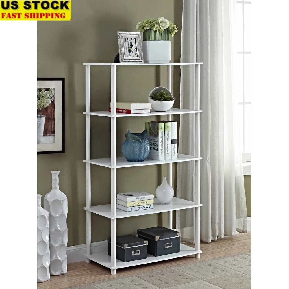 

No Tools 5-Shelf Bookcase Modern Storage Unit Open Back Design Ideal Living Room Home Office Display Shelves