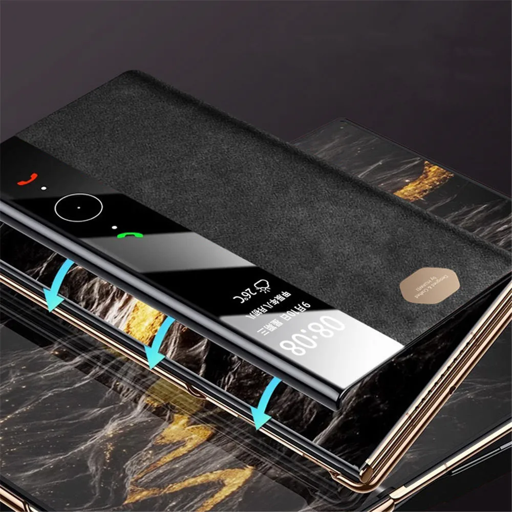Capa flip de couro genuíno Itália ALCANTARA para Huawei Mate XT Window View Business Capa completa