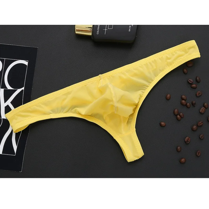 Men's Thongs Sexy Ice Silk Underwear Low Waist Ultra-Thin Bikini Summer Quick-Drying Panties Bulge Pouch Jockstrap G Strings