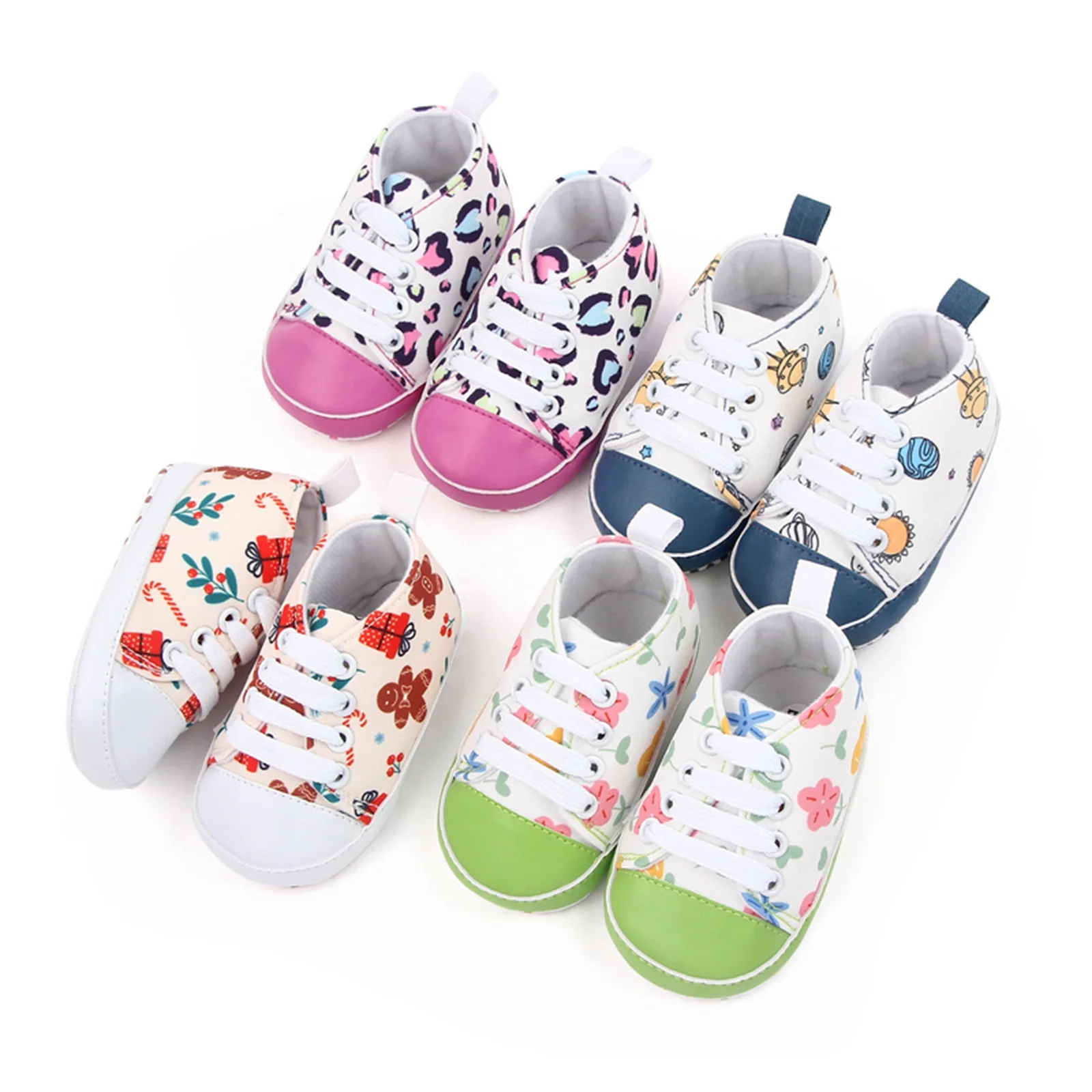 Baby Canvas Shoes Flower Planet Gingerbread Man Leopard Print Non-slip Walking Shoes 2023 Summer New Casual Flats for Girls Boys