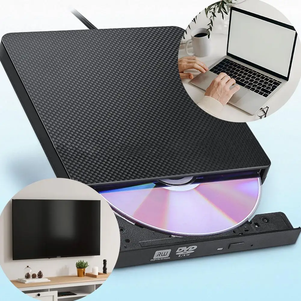 USB3.0&Type-C External Dvd Burner Leather Grain External DVD Burner Mobile DVD Burner Type-C Interfaces For Laptops Tablets T4Z4