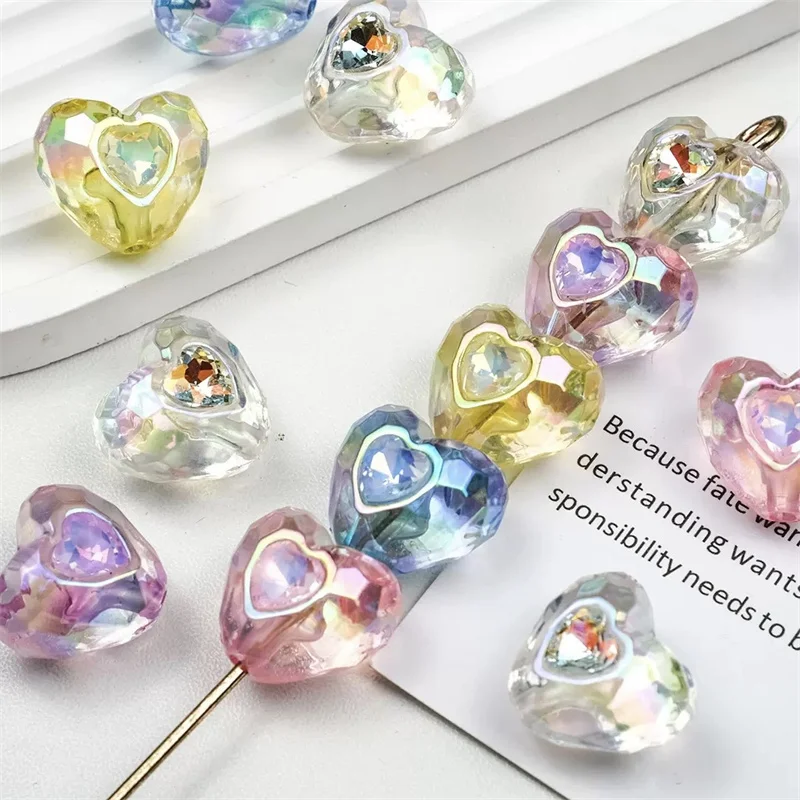 Free shipping 50pcs/lot color print cartoon hearts shape resin straight hole beads diy jewelry garment pendant accessory