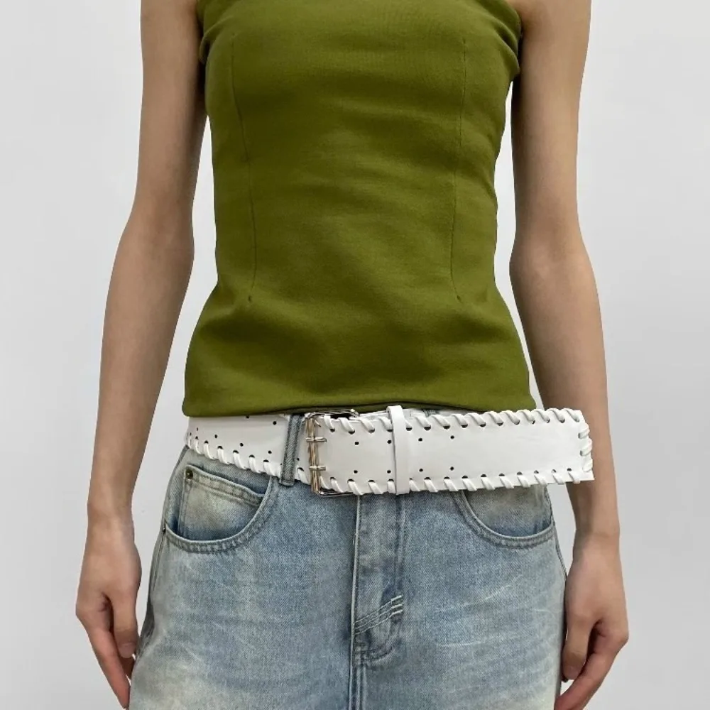 شخصية المنسوجة بولي Leather حزام من الجلد الكورية نمط Y2k المرأة واسعة حزام الشرير Harajuku قبعات رعاة البقر الغربية حزام فتاة حار