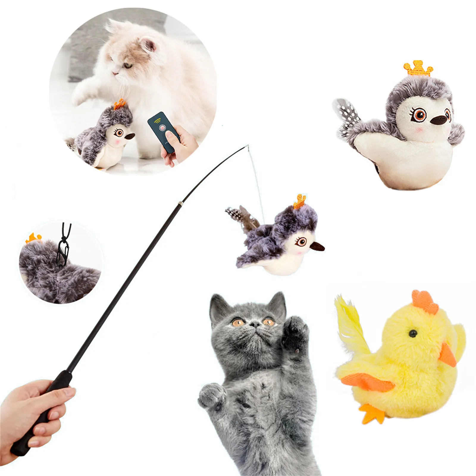 2024 New Flapping Bird Cat Toy Lifelike Bird Tweet Touch-Activated Toy Rechargeable Interactive Cat Exercise Toys