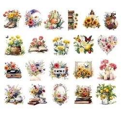 Cartoon flowers and fruits Heat Transfer Vinyl Patches Stickers Thermal for Clothing DIY Mirror Rose T-shirt Applique