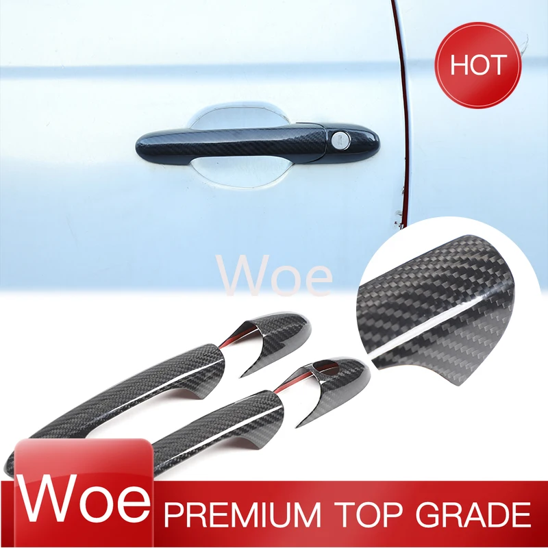 WoeFor Fiat 500 Abarth 595 595C 695 Real Dry Carbon Fiber Door Handle Protector 2007-2023 Exterior Modification Body Kit