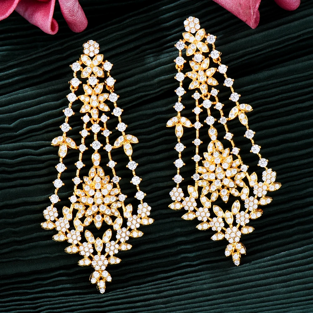 GODKI 73MM Luxury Long Tassels Saudi Dangle Earrings For Women Wedding Cubic Zircon Crystal CZ Dubai Indian Bridal Earrings