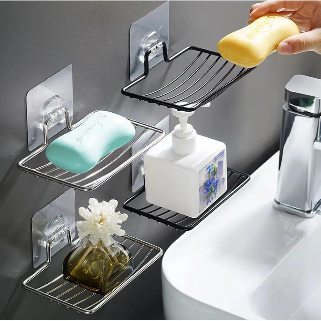 1 stainless steel soap holder, wall mounted soap holder, bathroom non perforated single-layer soap drain box