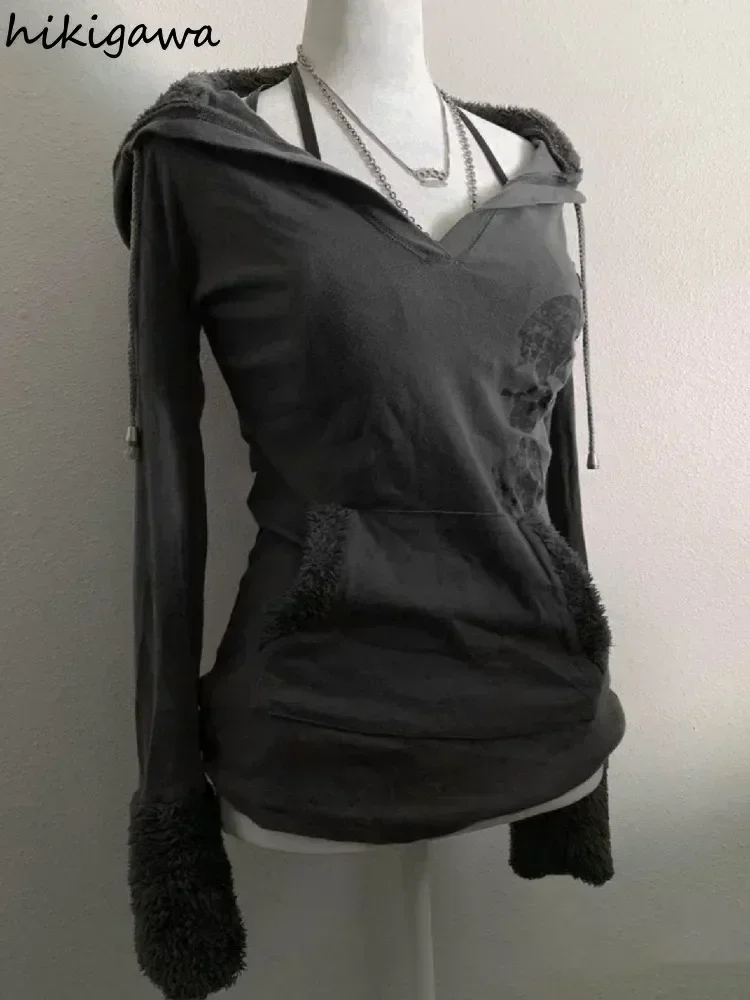 2024 Ropa Mujer Lamm Wolle Mit Kapuze Sweatshirts Frauen Kleidung Langarm Drucken Schlanke Taille Hoodie Y2k Tops Casual Mode Hoodies