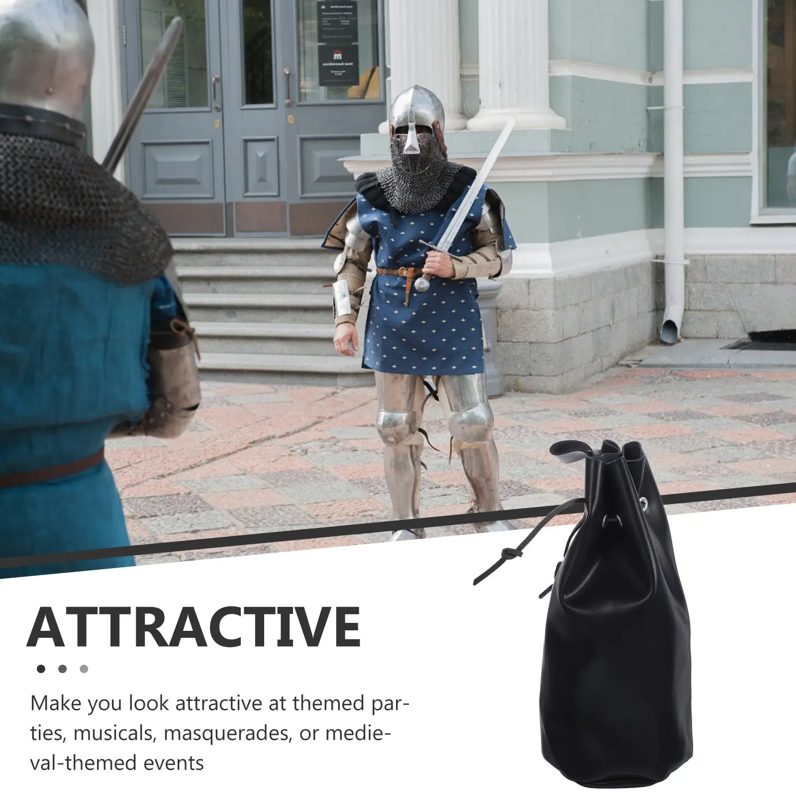 

Средневековая поясная сумка на шнурке из искусственной кожи, винтажная сумка для косплея, аксессуар для костюмированных вечеринок в стиле Ренессанс