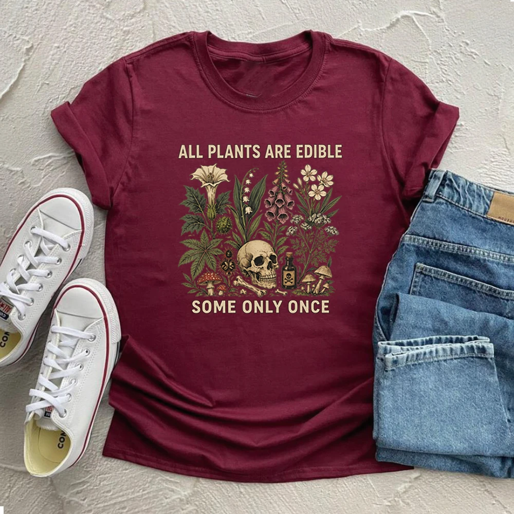 T-Shirt mit Aufschrift „Alle Pflanzen sind essbar, einige nur einmal essbar“, lustiges Garten-T-Shirt, dunkles botanisches Grafik-T-Shirt, Gothic-Shirts für Pflanzenliebhaber, Tops – Detail 9
