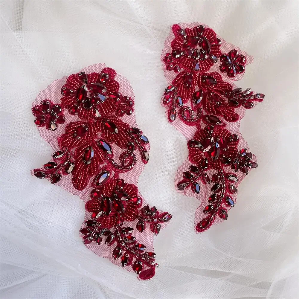 1 Paar handgenähte Glasbohrer-Spiegelblumen, funkelnde Strass-Blumen, Mäntel, Bündchen, Schultern, Hochzeitskleid, DIY-Patch RS4208