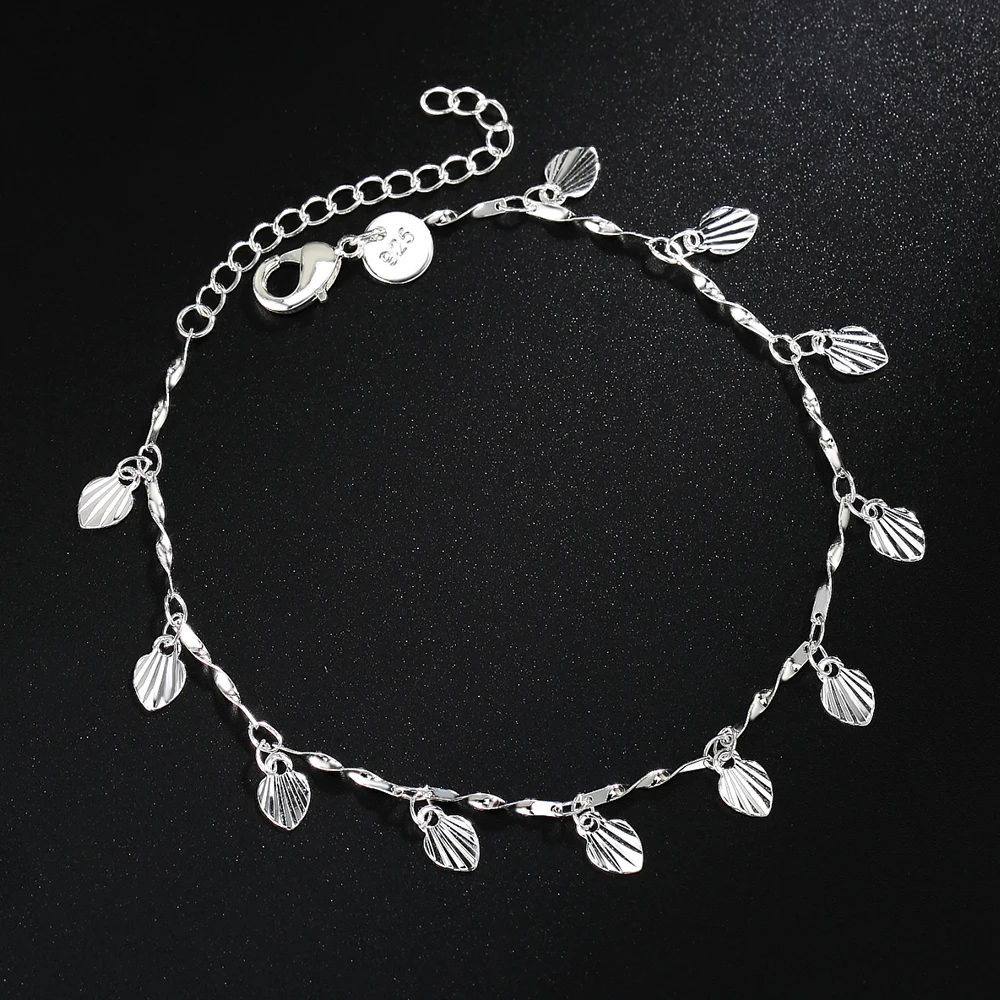 Promotion 925 Sterling Silver Pretty Nice Leaf Chain Bracelet Fashion Charm Anklet Wedding Cute Women Lady Party Gift