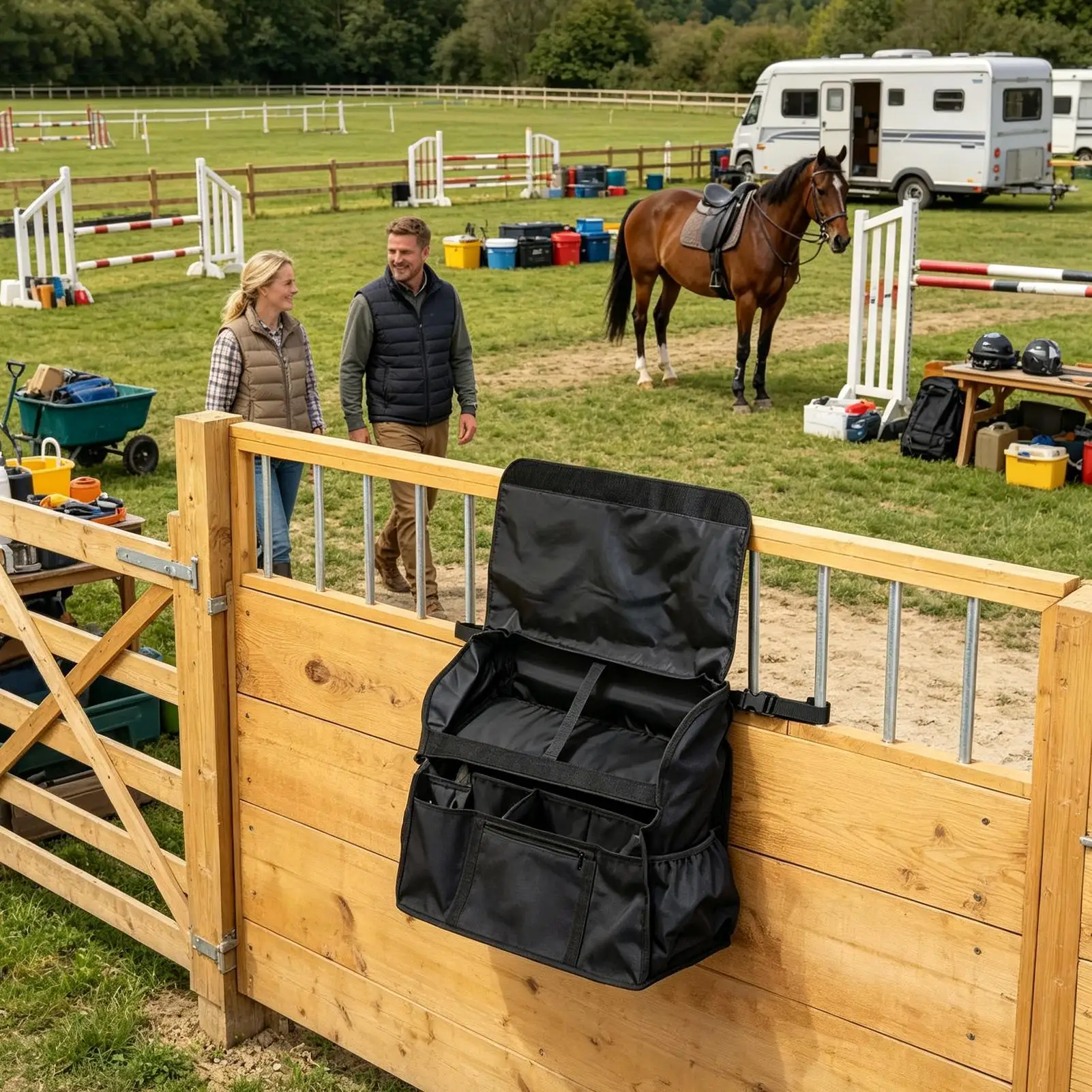 Over-the-Stall Horse Tack Bag Waterproof Lightweight Organizer Holds Brushes Hoof Picks Gear For Barn Stable Outdoor Riding