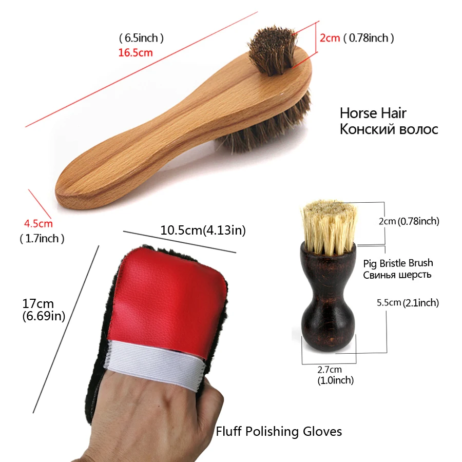 7 pcs Leather Shoe Brush Boot Suede Shoeshine Oil Polish Tool Cleaning Care Kit Horse Hair Pig Bristle Cashmere For Polishing