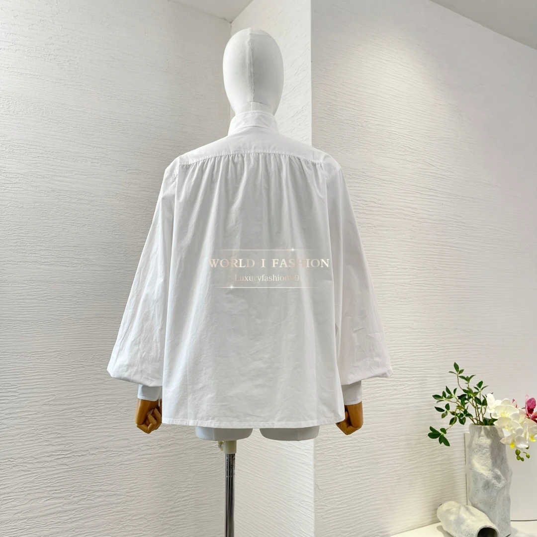 

2025 Woman Clothes New White Tweed Long Sleeve Shirt Tops
