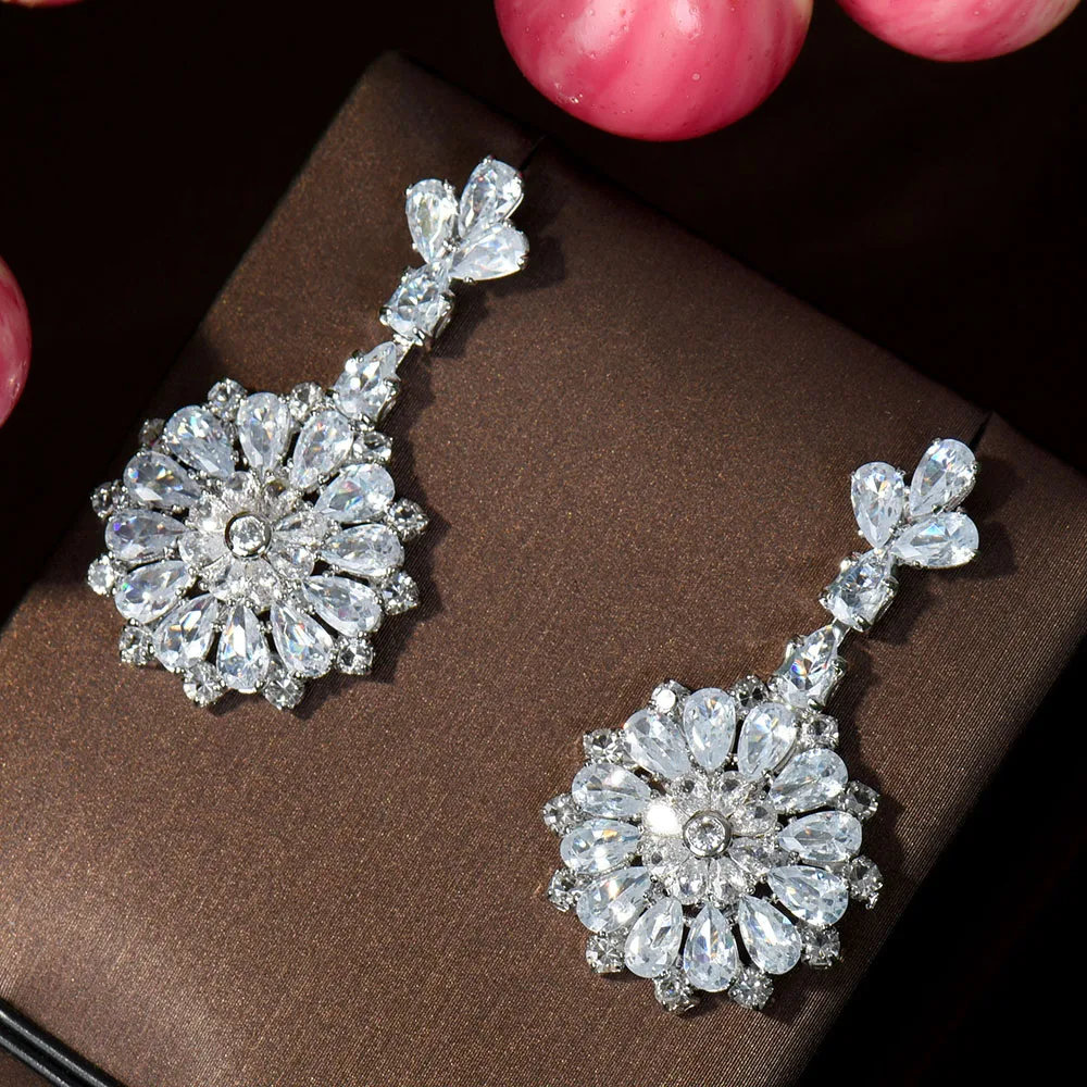 HIBRIDE Charm Flower Drop Earrings Cubic Zirconia Earrings For Girls Party Jewelry Accessories boucle oreille femme E-730