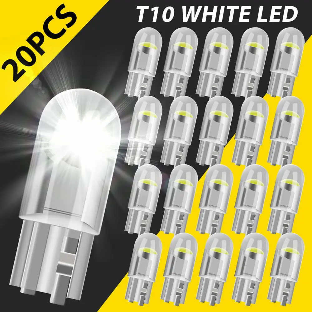 20 Stuks T10 Led Licht Volledig Lichtdoorlatende Breedte Lamp Nummerplaat Verlichting 1.44W 6000K Cob Lamp Modificatie Accessoires