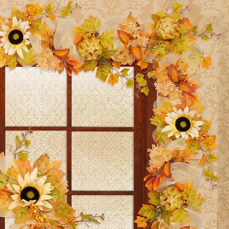 Thanksgiving Garland Hangable Vine Garland Berries Sunflower Autumn Decoration For Wedding Party Thanksgiving Dinner