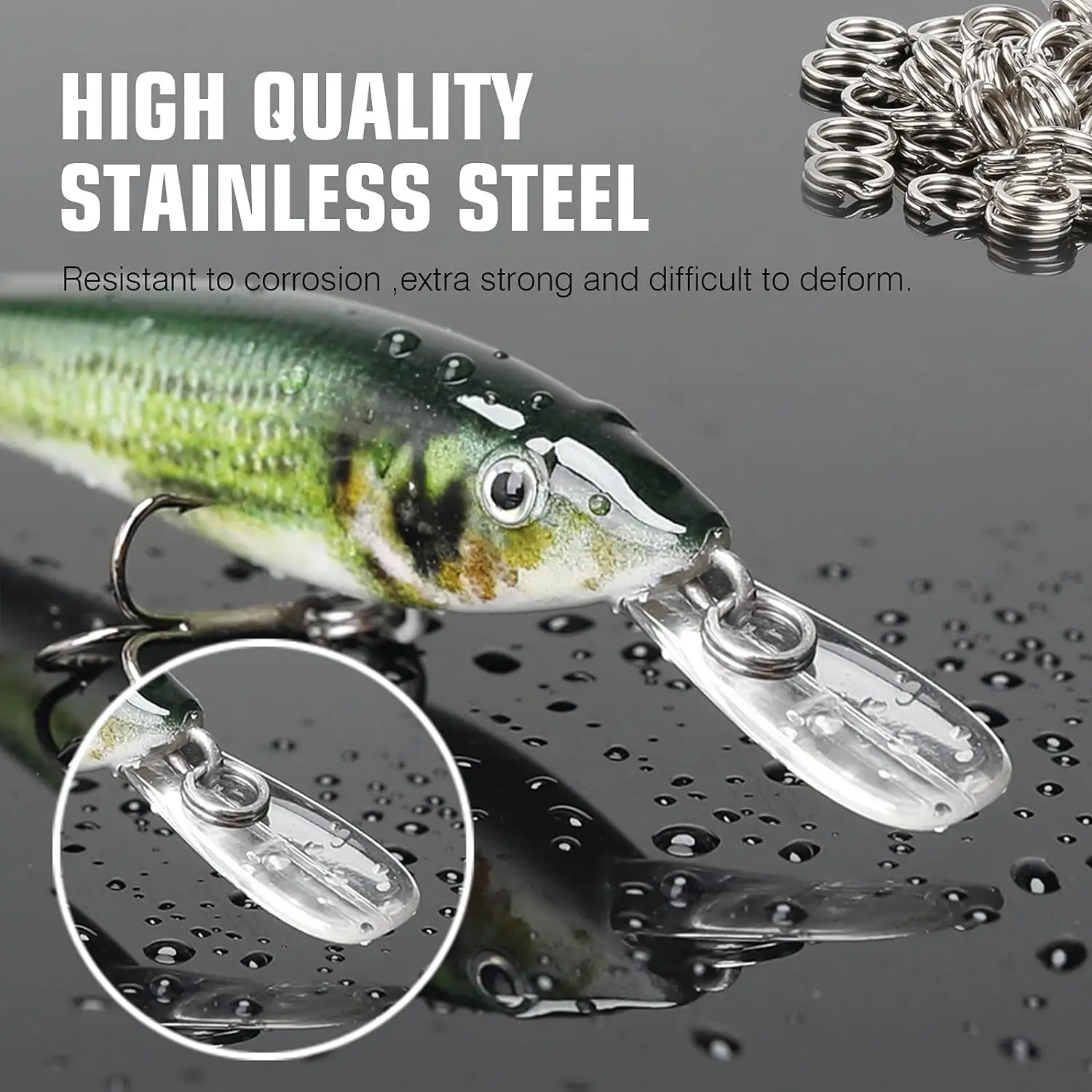 100 قطعة/200 قطعة حلقة مقسمة من الفولاذ المقاوم للصدأ عالية القوة، موصل طعم مع كماشة صيد