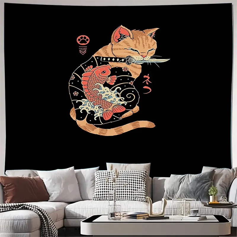 

Японская волна Рыба кои Гобелен Настенный Аниме Декор Комнаты Эстетический Декор Спальни Общежития Японское Искусство Домашний Декор Настенное Искусство