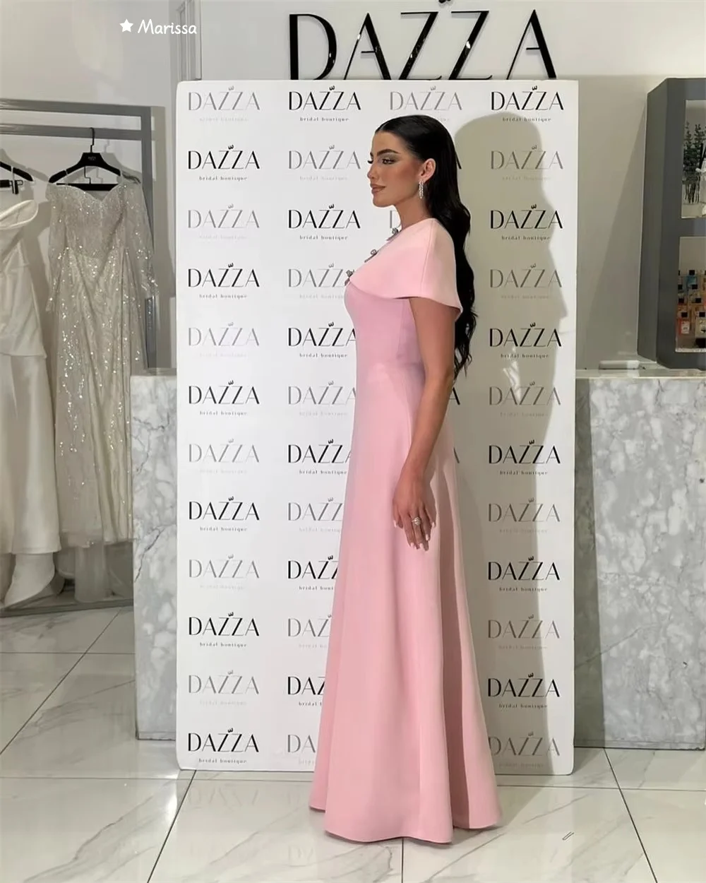 فساتين سهرة ماريسا للسيدات فساتين حفلات أنيقة للنساء فاخرة مصنوعة حسب الطلب على شكل حرف a من الساتان بدون أكمام ورقبة على شكل فيونكة للحفلات الراقصة