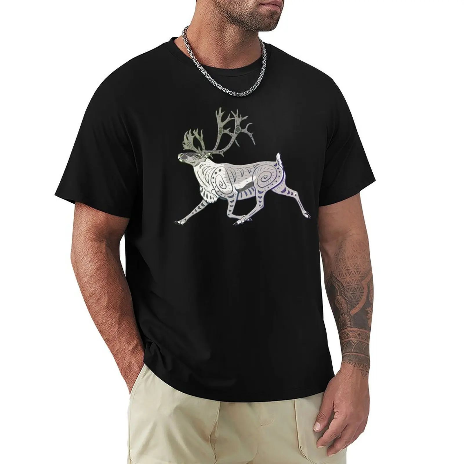 Caribou Prance - Aurora Borealis T-Shirt cotton tshirt 100% T-Shirt