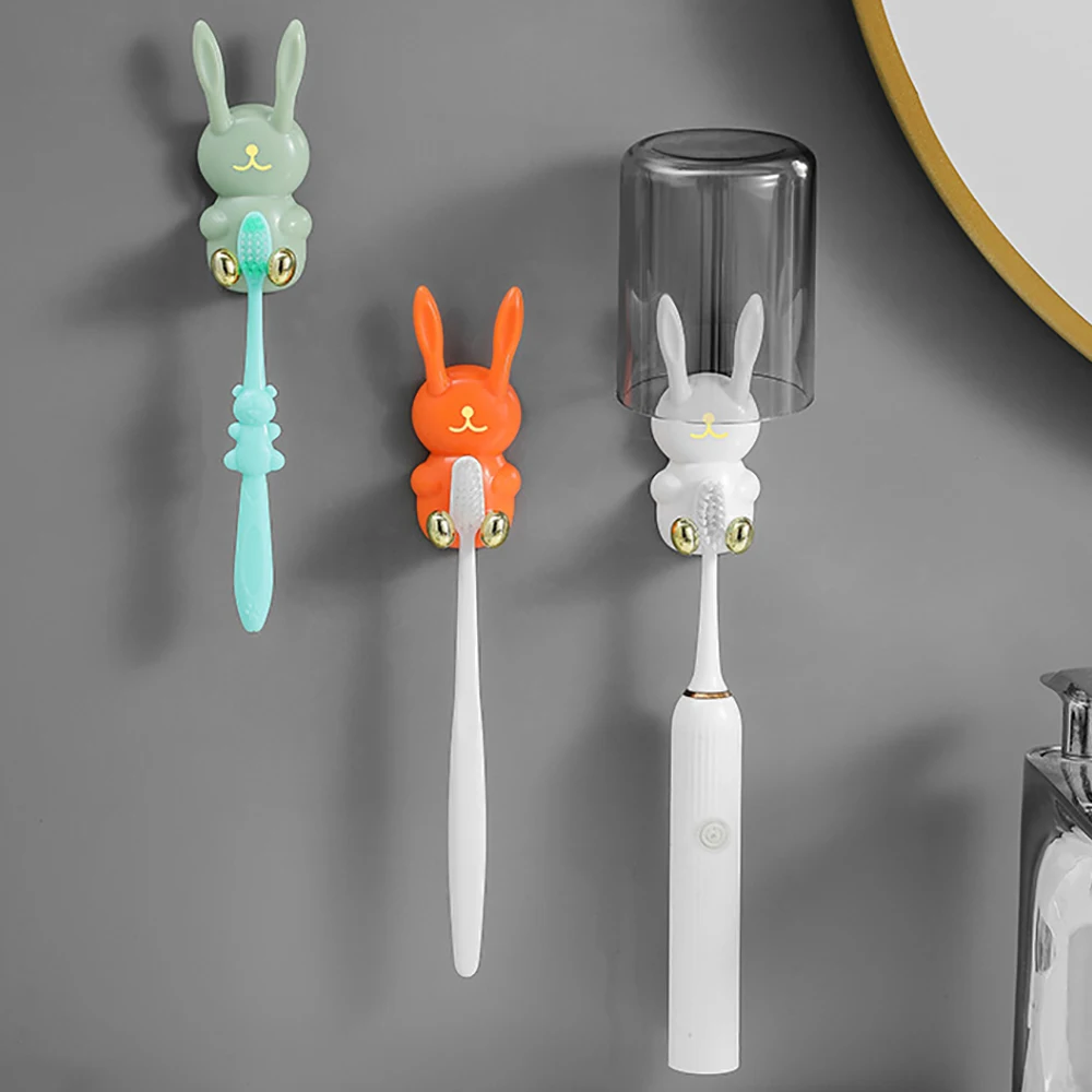 1pcs Cartoon Rabbit shaped Toothbrush Holder Creative Wall Mounted Traceless Hook Multifunctional Storage Bathroom Kitchen