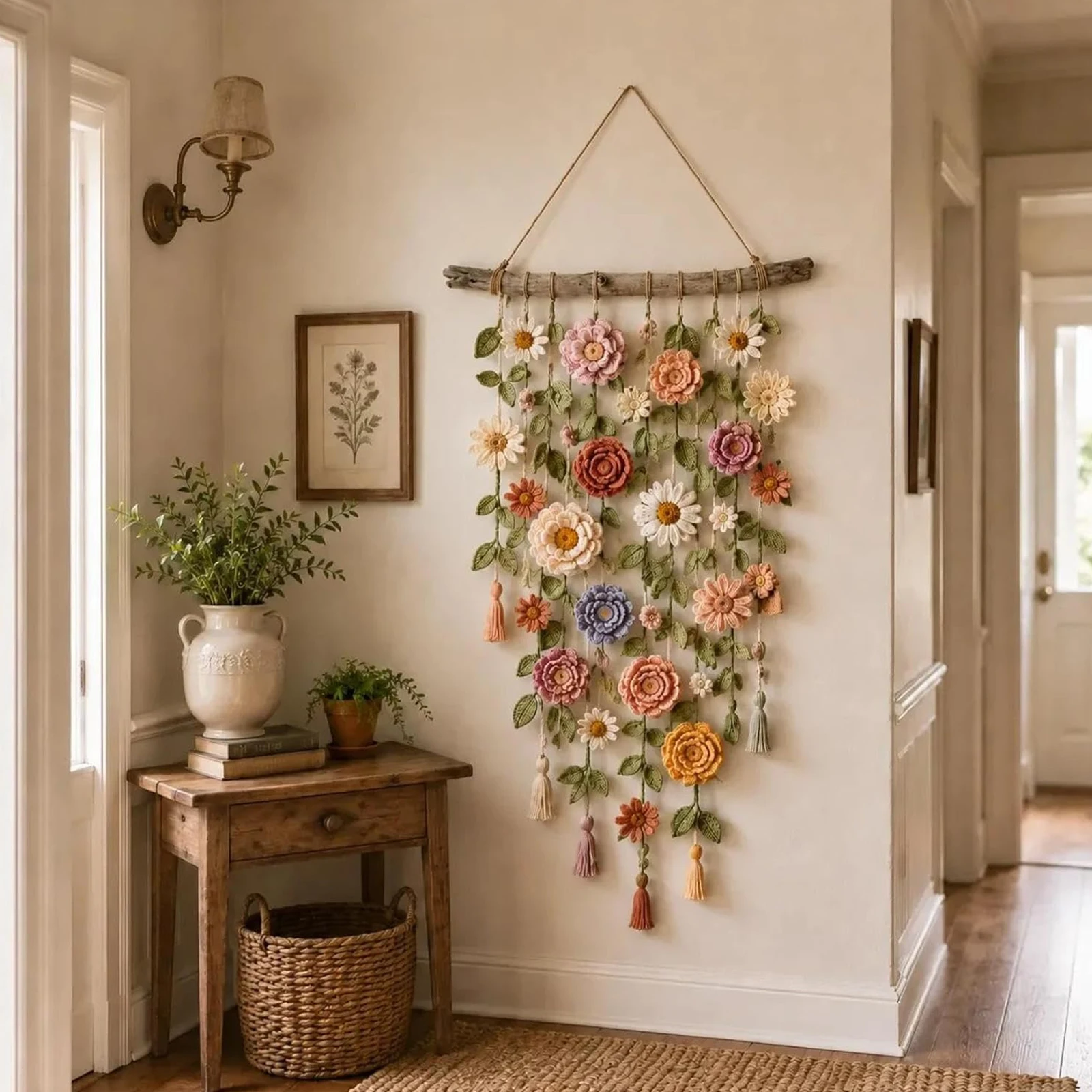 Boho Statement Decor Cascading Flower Design Cascading Flower Bohemian Garden Decor 31.5x19.69x0.79 Inch for Bedroom Living Room
