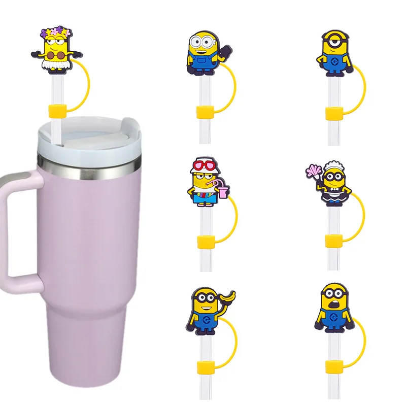 Minions, animation peripheral, cartoon cute 10mm straw hat pvc general soft glue detachable straw, small gift decorations