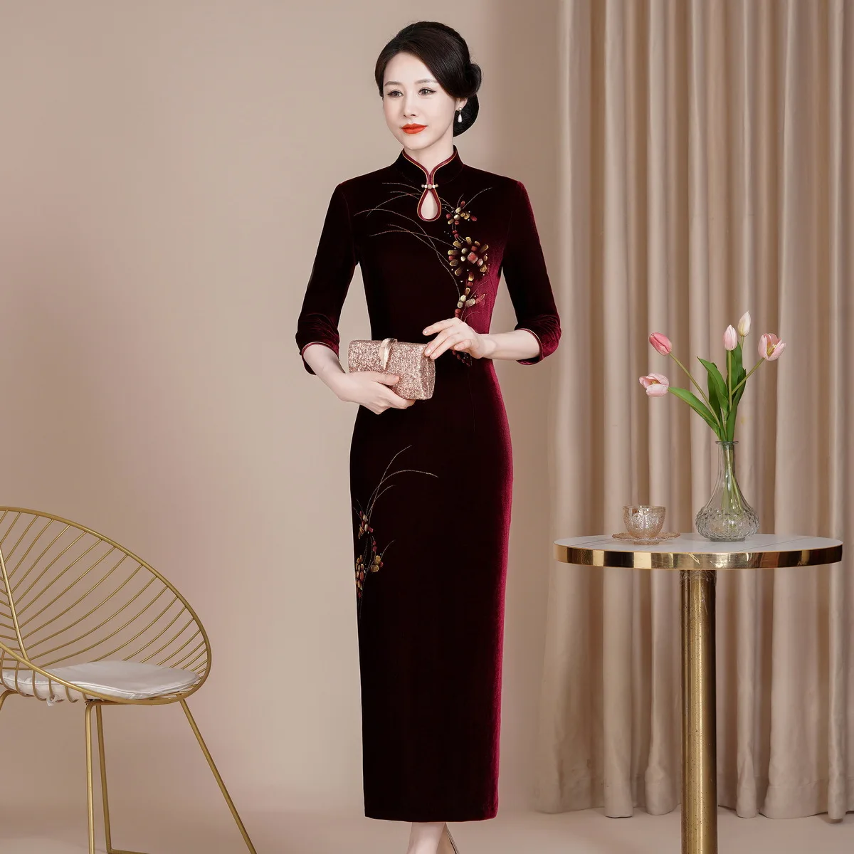 

Вечернее платье-ципао Yourqipao с китайской вышивкой, бархатное, больших размеров, для матери невесты, для выпускного вечера, женское вечернее платье-ципао