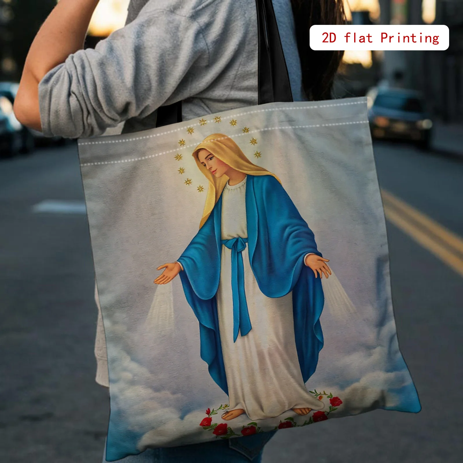 Elegante Damen-Tragetasche „Jungfrau Maria und Jesus Christus“, religiöse Tragetasche – große Kapazität, wiederverwendbare Handtasche für Kirchenveranstaltungen, für den täglichen Gebrauch – Detail 4
