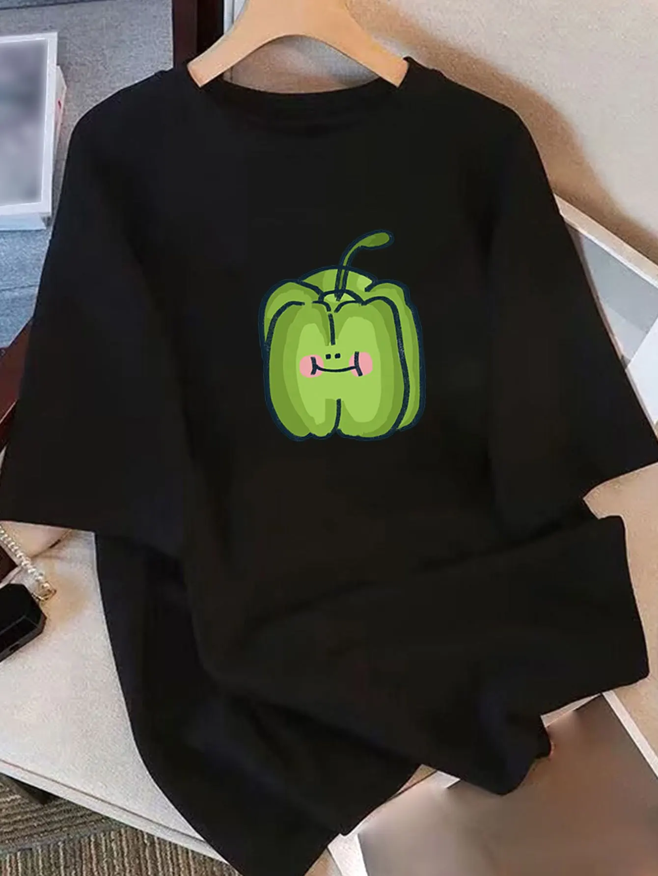 

Женская повседневная футболка с милым мультяшным принтом чили, легкие летние топы с короткими рукавами и круглым вырезом, повседневная одежда, топы с мультяшным принтом