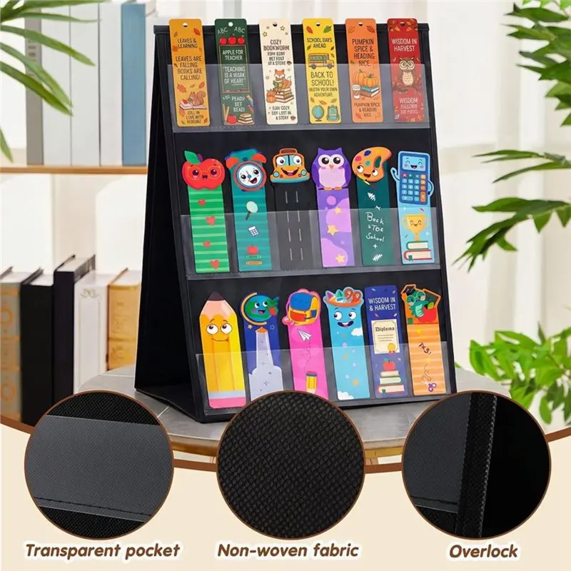 ABKP-Black Desktop Display Rack, 3-Tier Double-Sided Bookmark Stand,6-Pockets For Portable For Bookmarks Holder