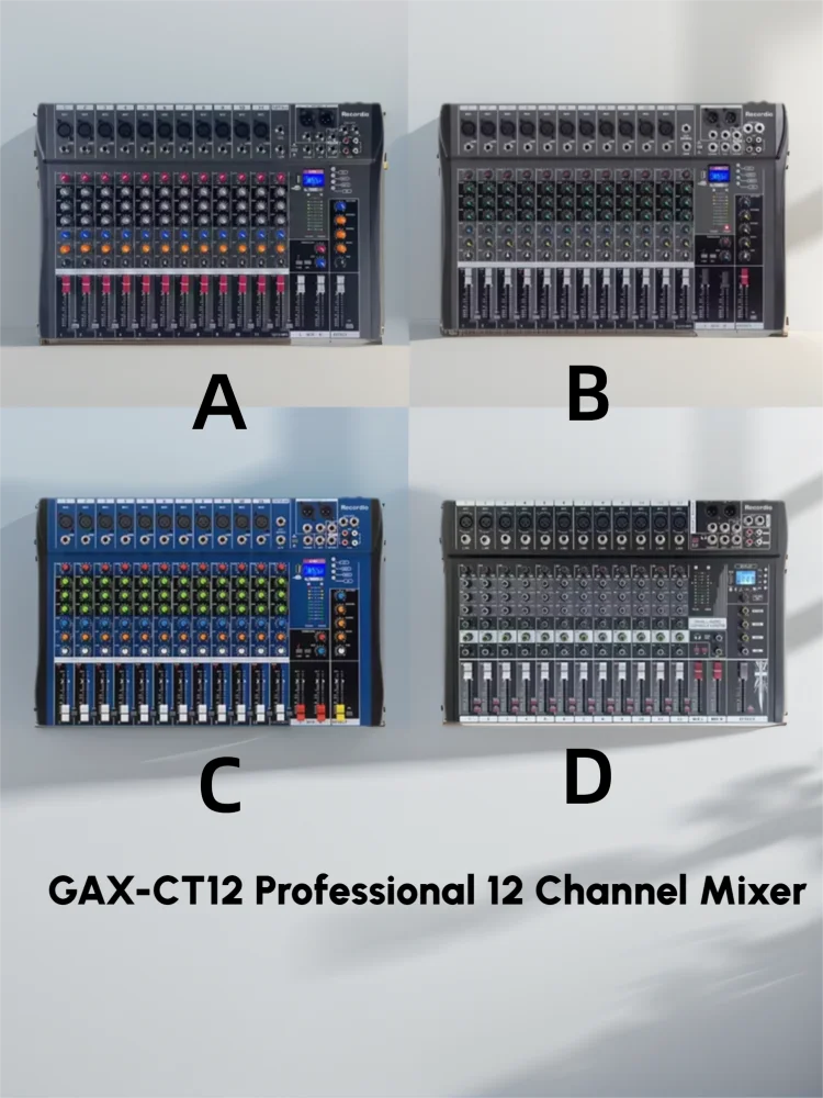 

GAX-CT12 Professional 12 Channel Mixer with USB and Bluetooth Stage Performance Phantom Power Mixer Mixing Console